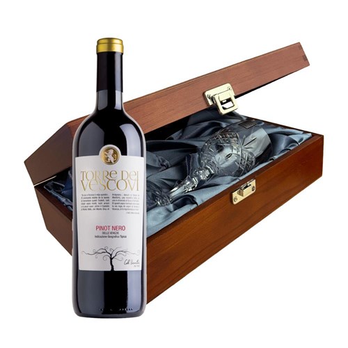 Torre dei Vescovi Pinot Nero 75cl Red Wine In Luxury Box With Royal Scot Wine Glass